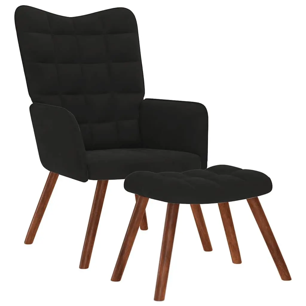 Relaxing Chair Black Velvet Armchair Recliner Lounge Chair with Stool