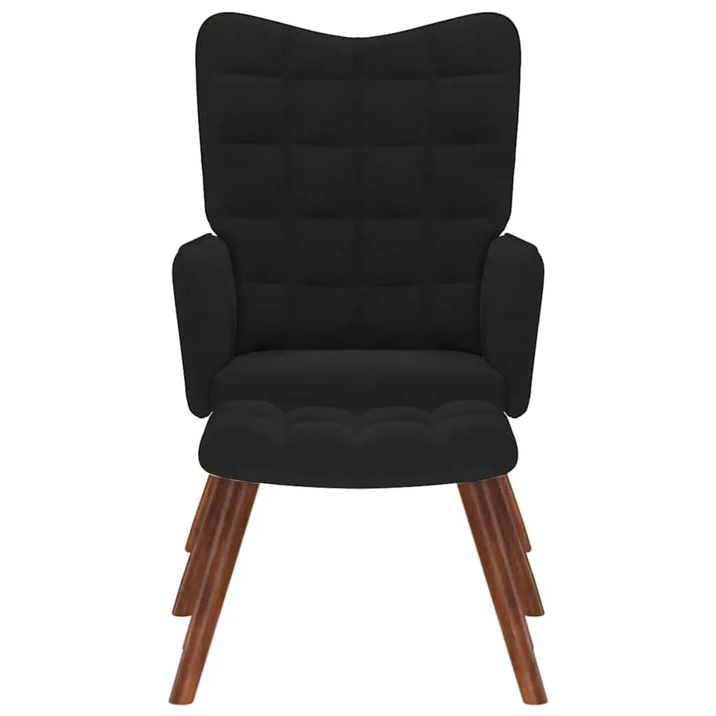 Relaxing Chair Black Velvet Armchair Recliner Lounge Chair with Stool