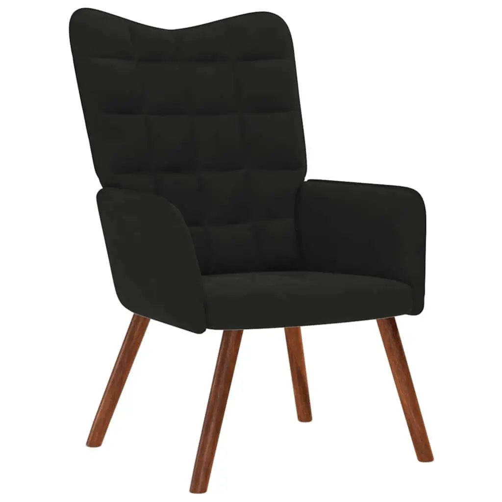 Relaxing Chair Black Velvet Armchair Recliner Lounge Chair with Stool