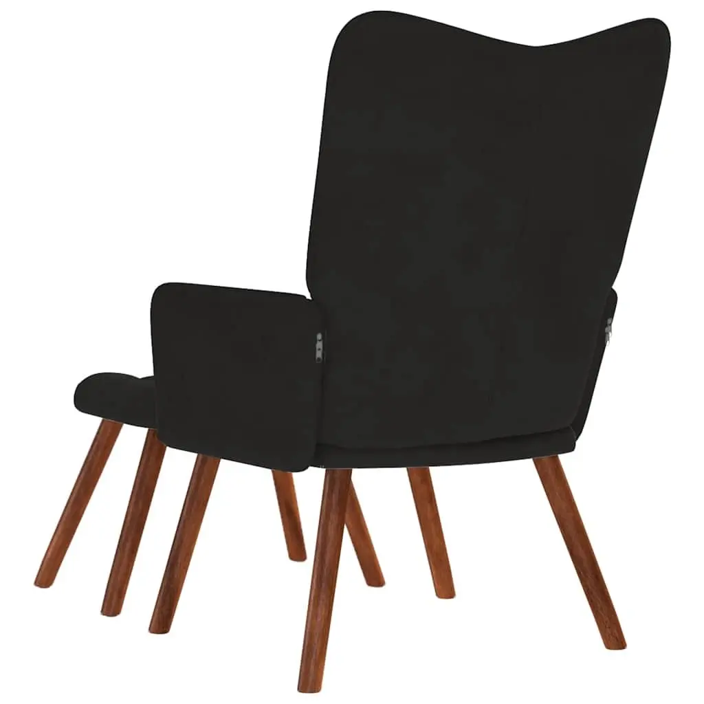 Relaxing Chair Black Velvet Armchair Recliner Lounge Chair with Stool