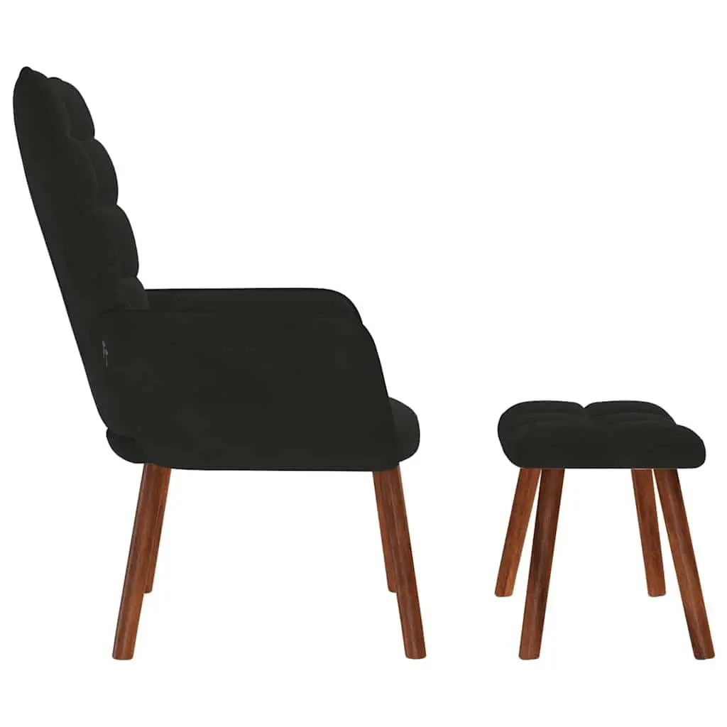 Relaxing Chair Black Velvet Armchair Recliner Lounge Chair with Stool