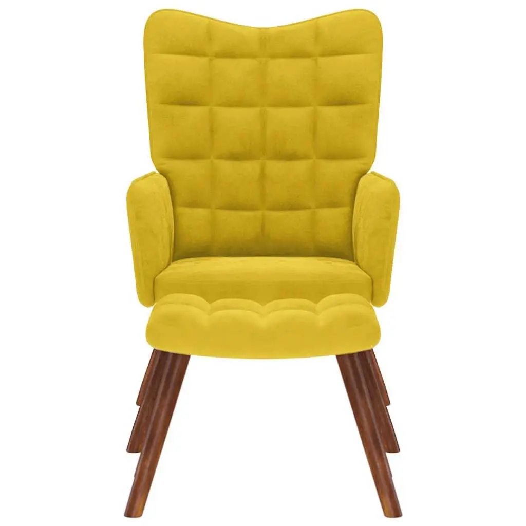 Yellow Velvet Lounge Chair with Footrest Stool