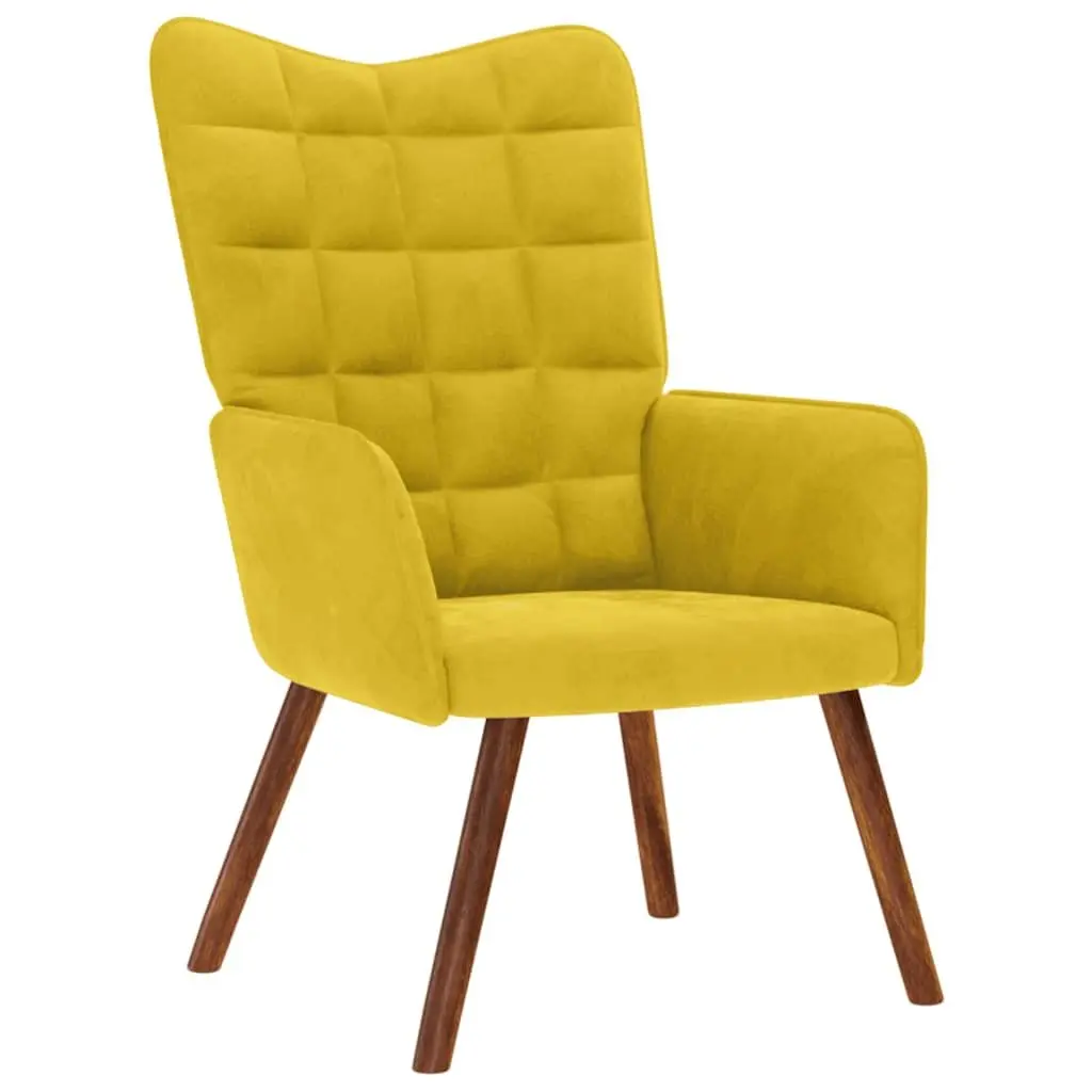 Yellow Velvet Lounge Chair with Footrest Stool