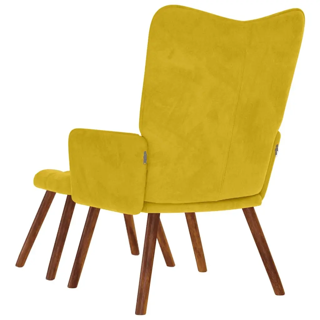 Yellow Velvet Lounge Chair with Footrest Stool