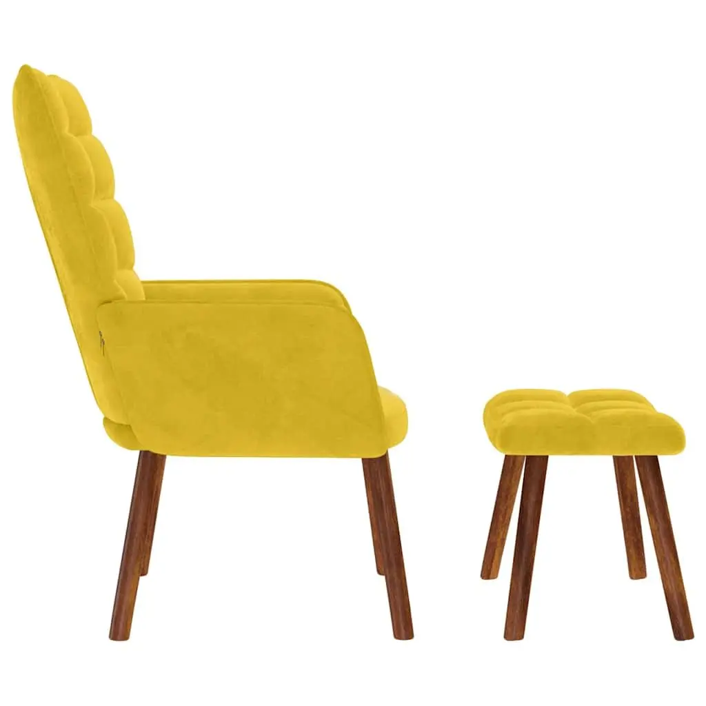 Yellow Velvet Lounge Chair with Footrest Stool