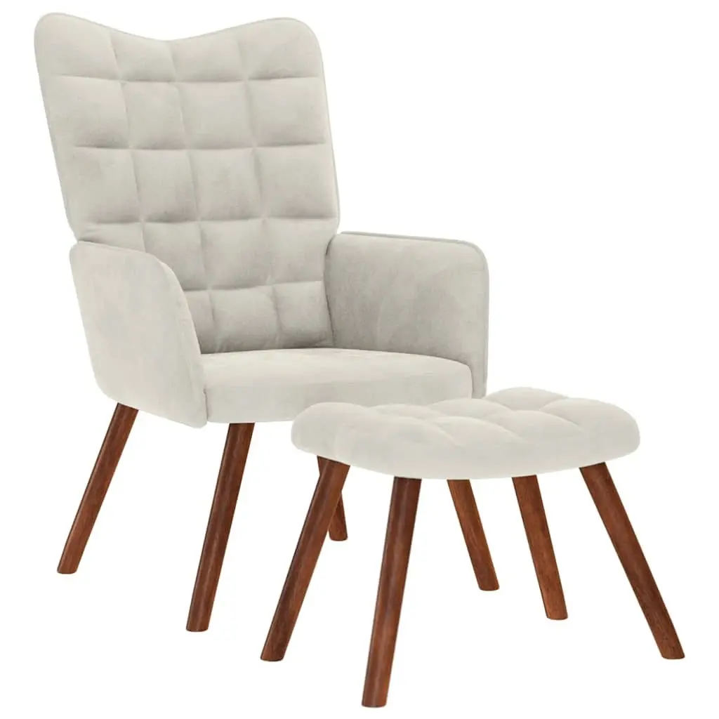 Relaxing Chair Cream Velvet Armchair Lounge Seat with Stool Footrest