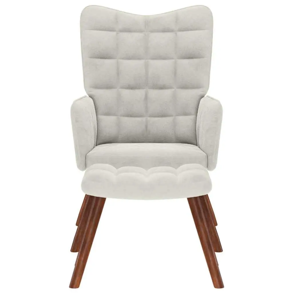 Relaxing Chair Cream Velvet Armchair Lounge Seat with Stool Footrest