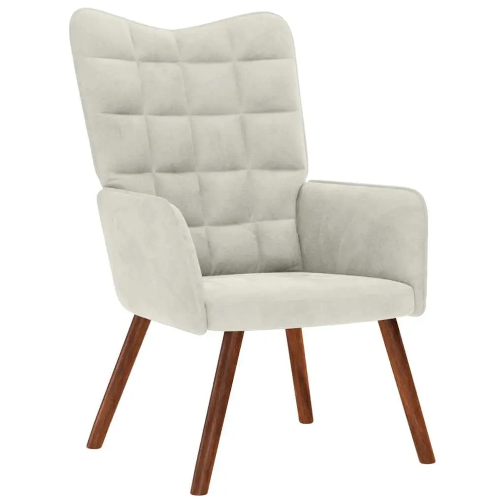 Relaxing Chair Cream Velvet Armchair Lounge Seat with Stool Footrest