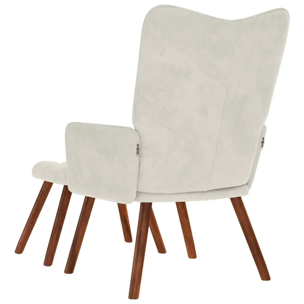 Relaxing Chair Cream Velvet Armchair Lounge Seat with Stool Footrest