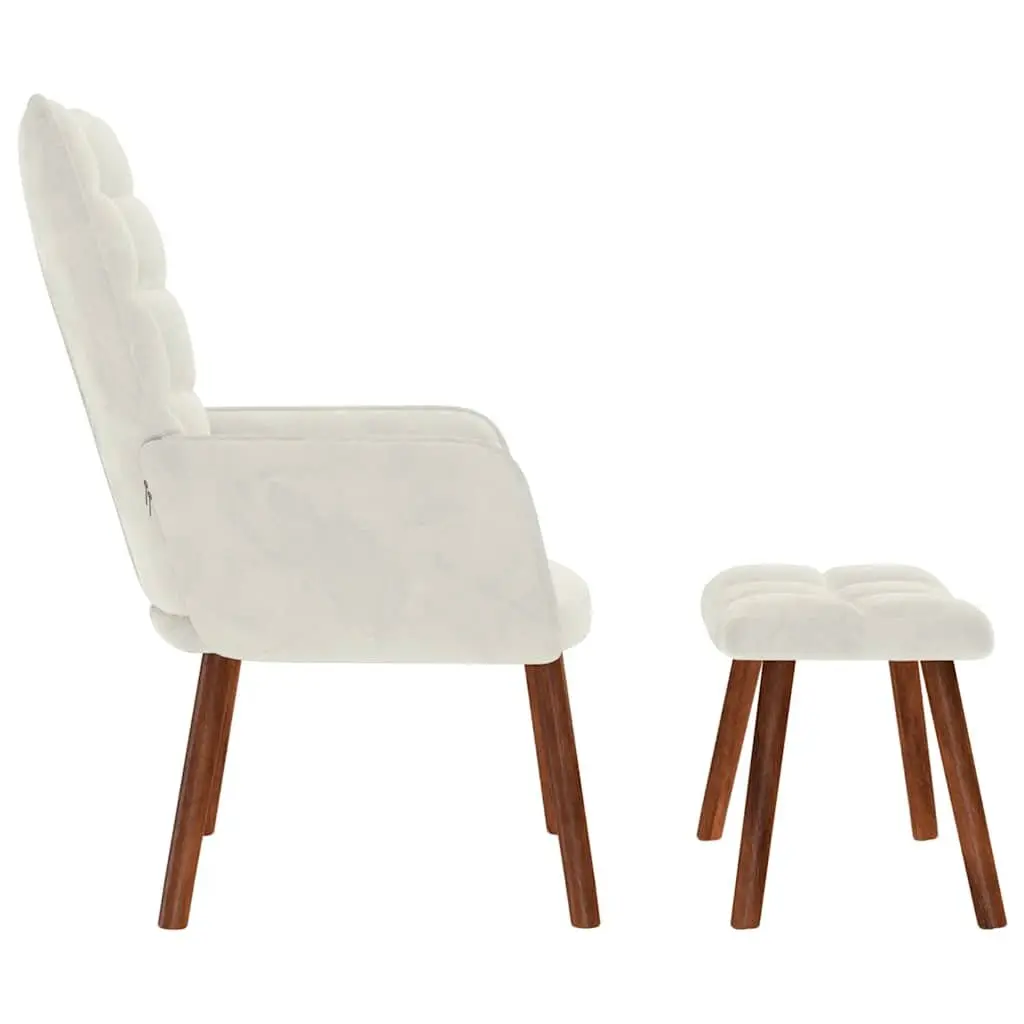 Relaxing Chair Cream Velvet Armchair Lounge Seat with Stool Footrest