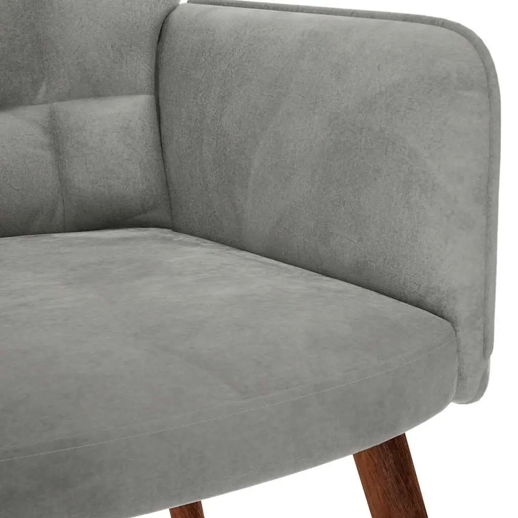 Rocking Chair Grey Velvet Padded Armchair with Footstool Plywood and Metal Frame