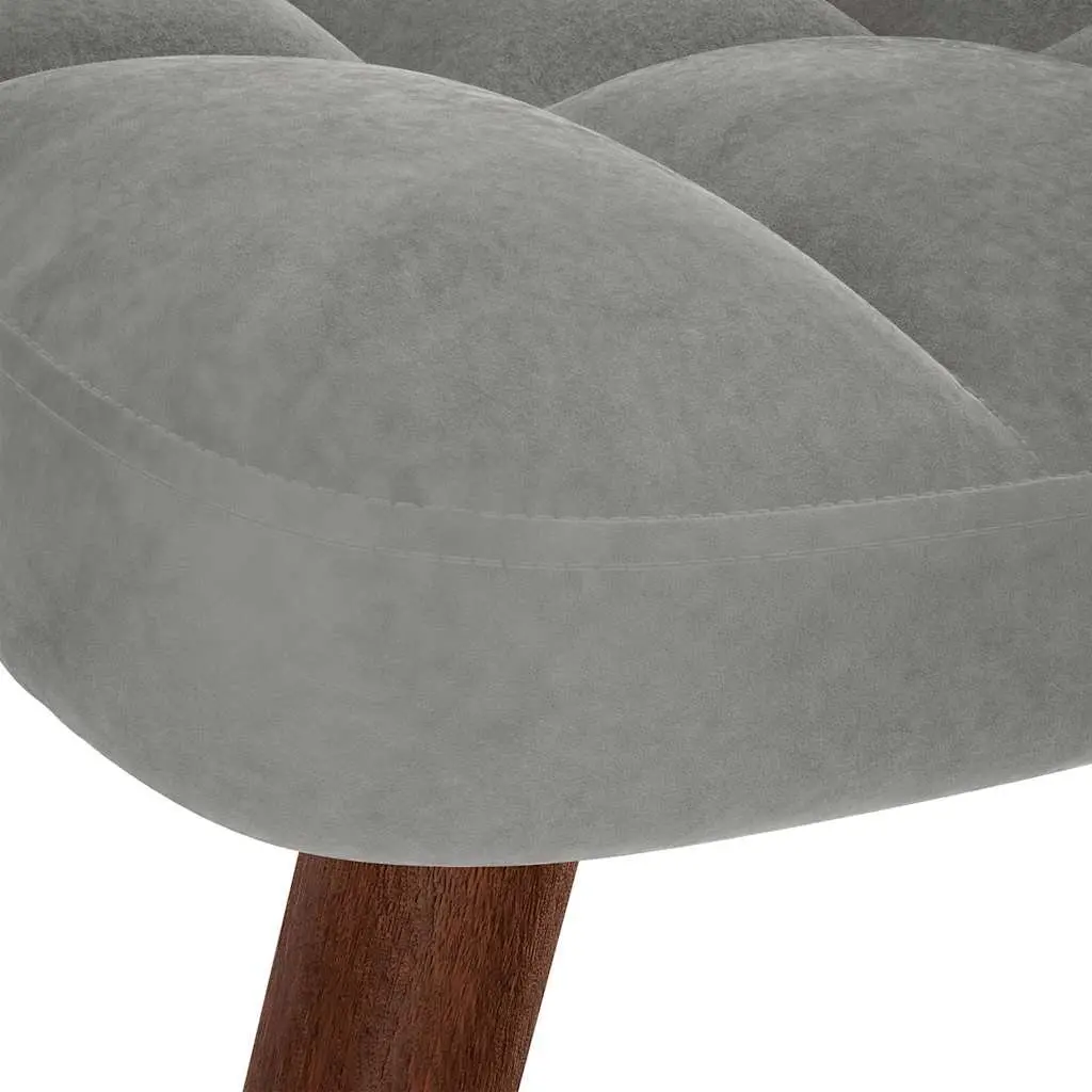 Rocking Chair Grey Velvet Padded Armchair with Footstool Plywood and Metal Frame