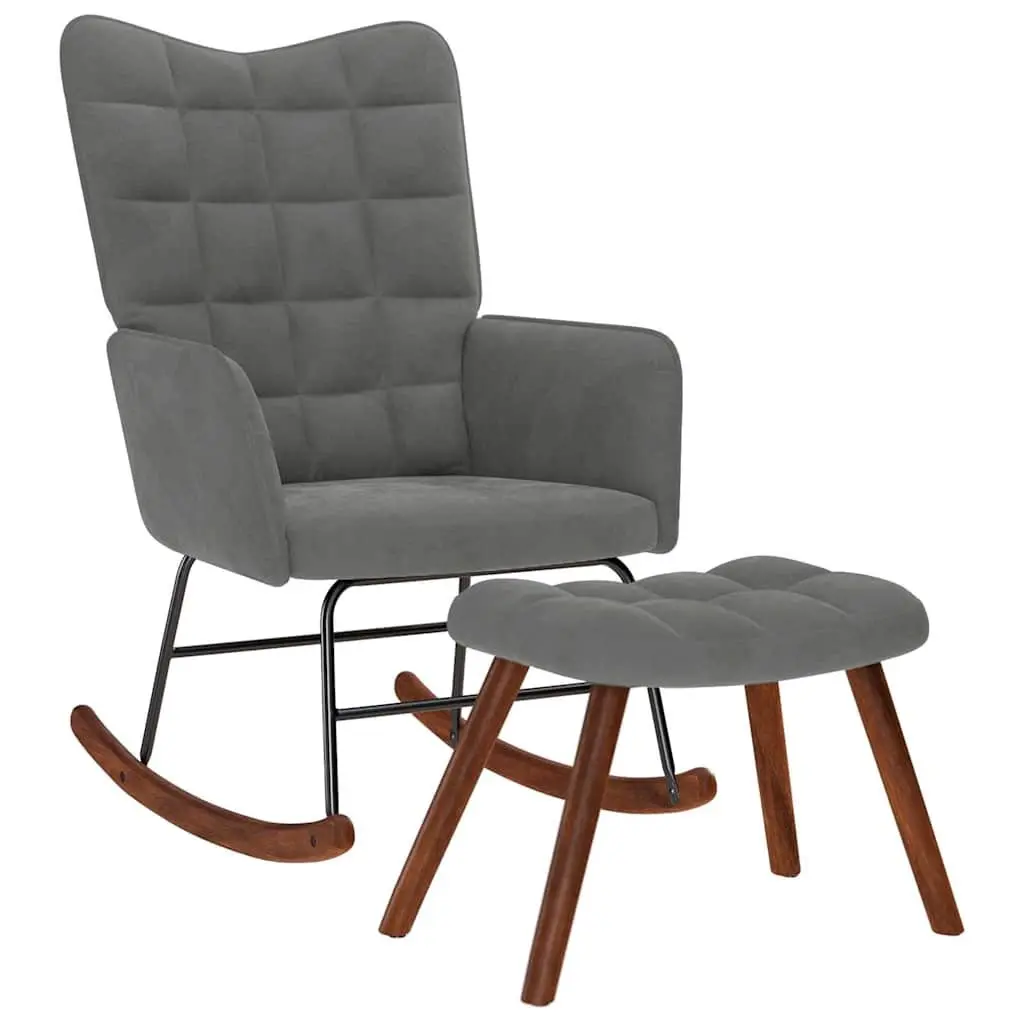Rocking Chair Grey Velvet Padded Lounge Seat with Footstool
