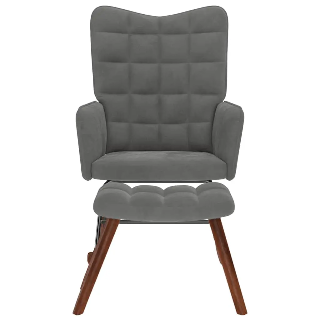 Rocking Chair Grey Velvet Padded Lounge Seat with Footstool