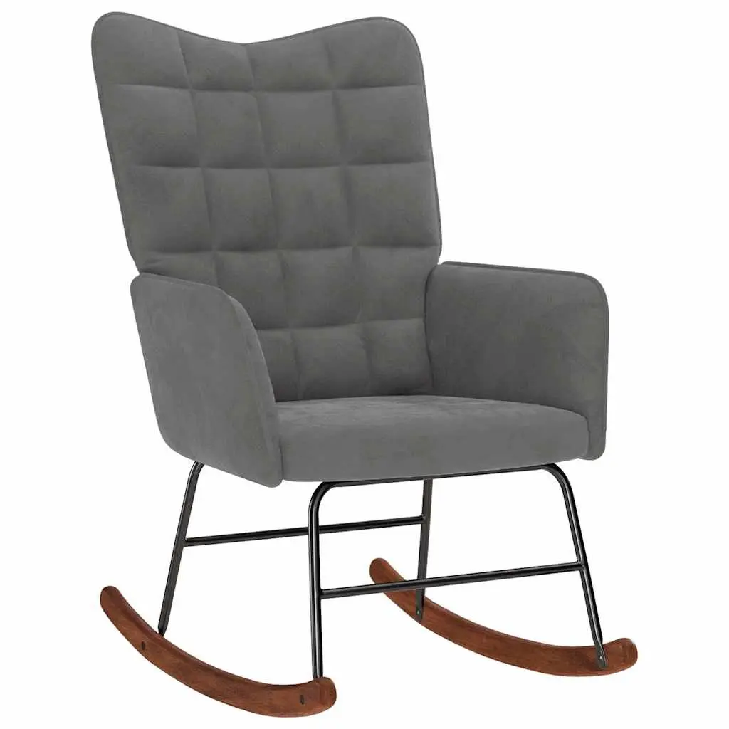 Rocking Chair Grey Velvet Padded Lounge Seat with Footstool