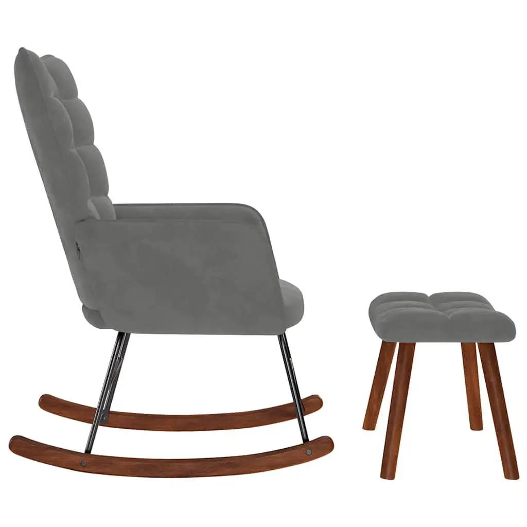 Rocking Chair Grey Velvet Padded Lounge Seat with Footstool