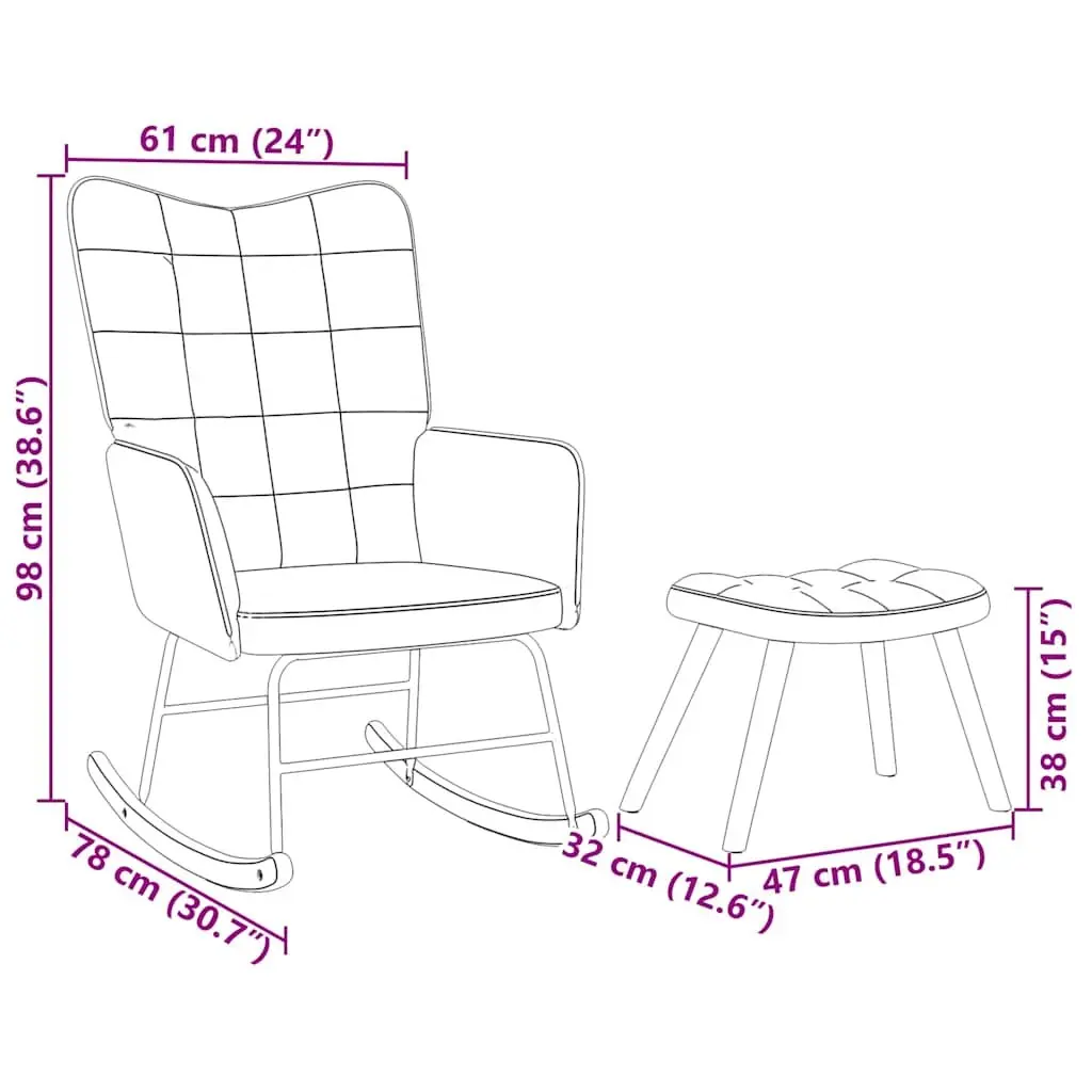 Rocking Chair Grey Velvet Padded Lounge Seat with Footstool