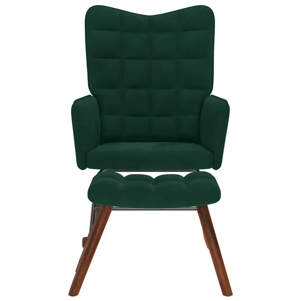 Rocking Chair Dark Green Velvet with Stool Lounge Seat Plywood and Metal Frame