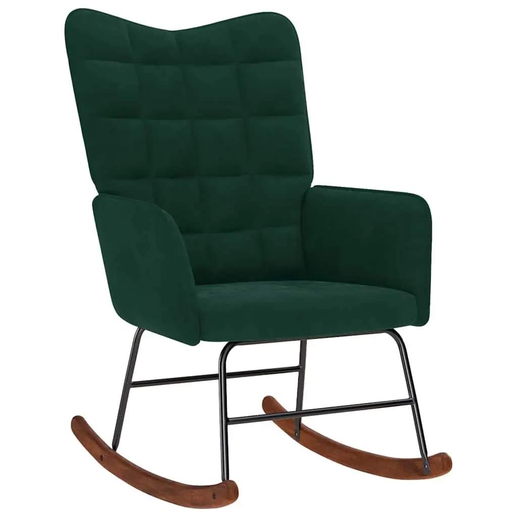 Rocking Chair Dark Green Velvet with Stool Lounge Seat Plywood and Metal Frame