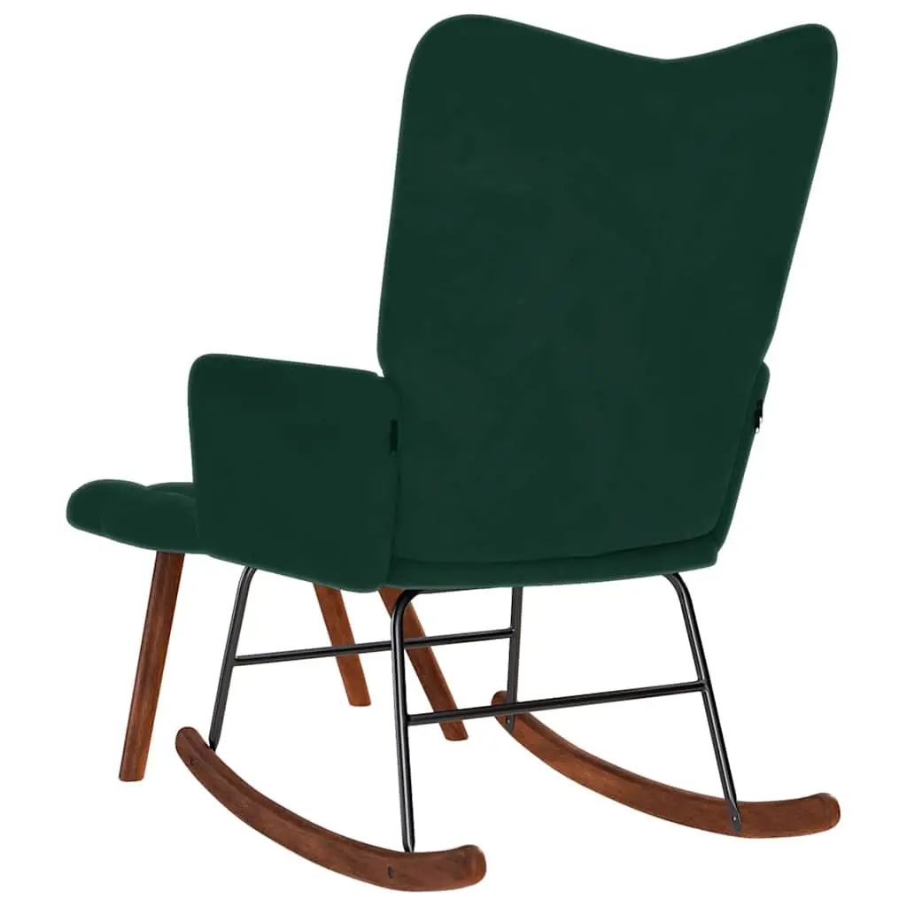 Rocking Chair Dark Green Velvet with Stool Lounge Seat Plywood and Metal Frame
