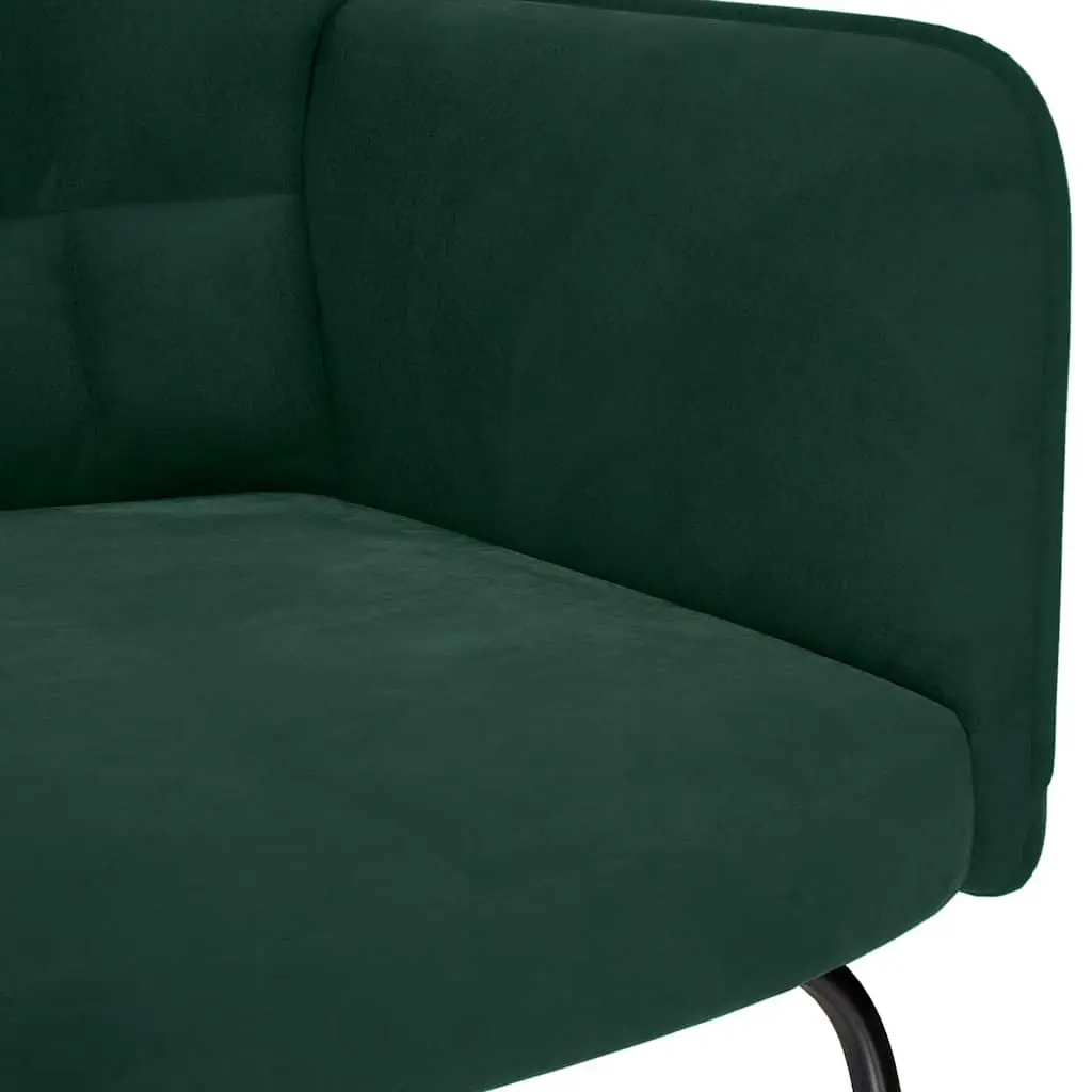 Rocking Chair Dark Green Velvet with Stool Lounge Seat Plywood and Metal Frame