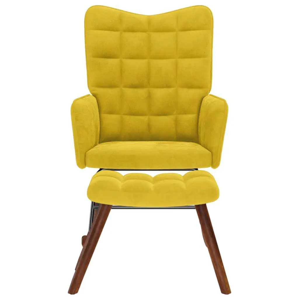 Velvet Yellow Rocking Chair with Matching Stool