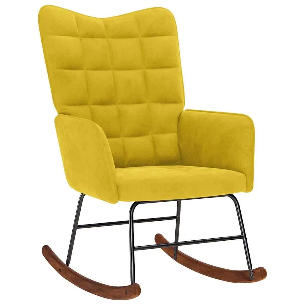 Velvet Yellow Rocking Chair with Matching Stool