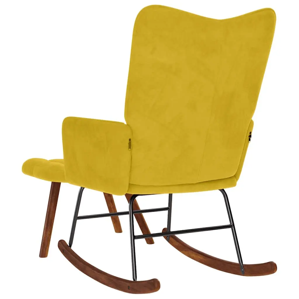 Velvet Yellow Rocking Chair with Matching Stool