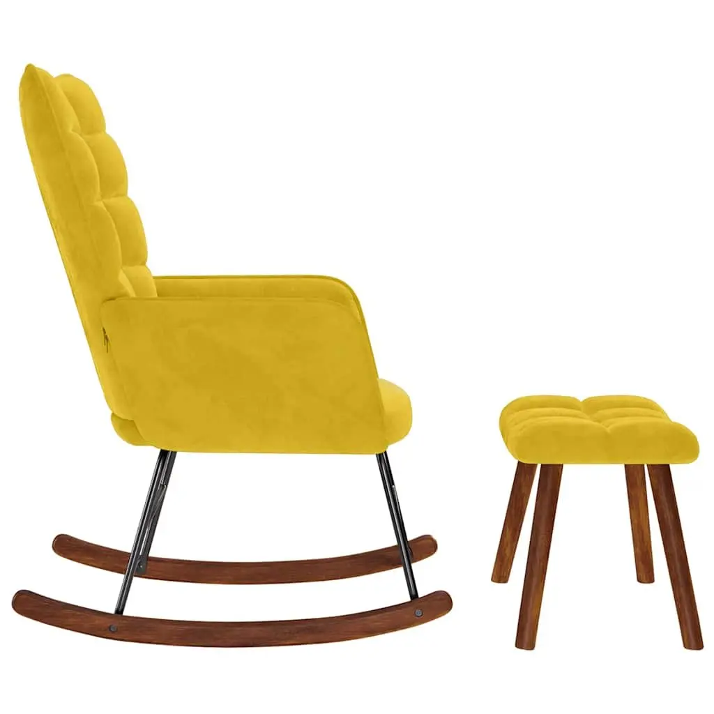 Velvet Yellow Rocking Chair with Matching Stool