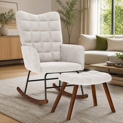 Cream Velvet Rocking Chair with Footstool