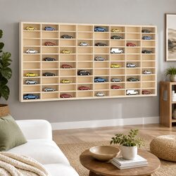 Wooden Display Case with 80 Compartments for Wall Mounting