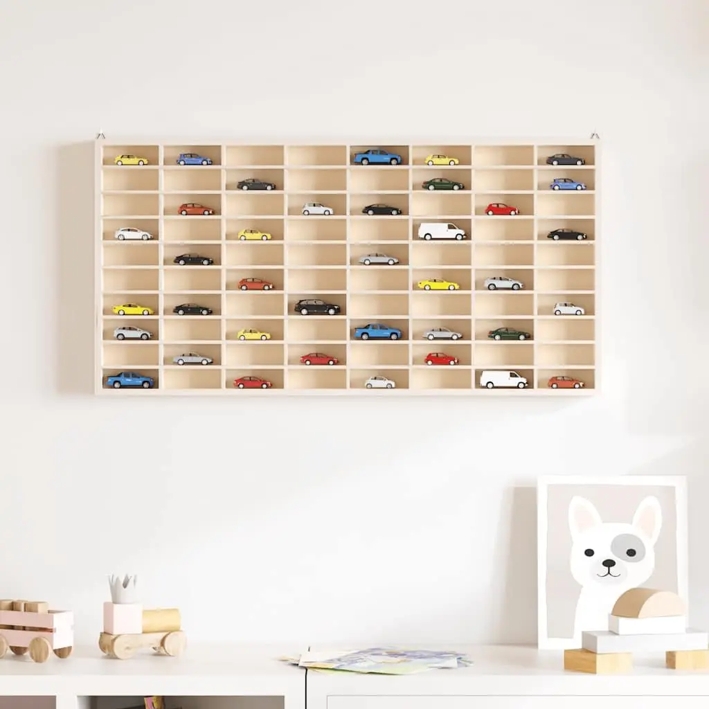 Wooden Wall Mounted Display Case Brown 80 Compartments Plywood