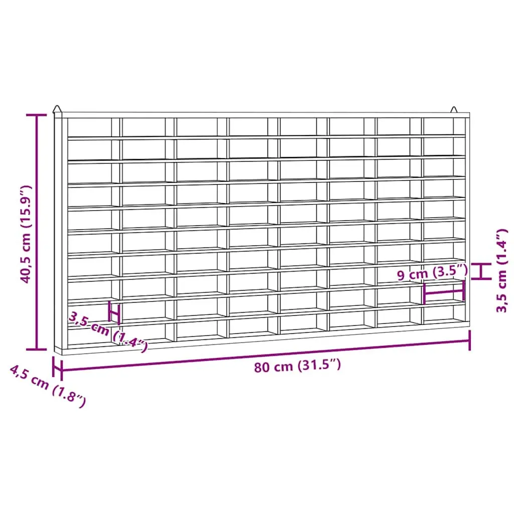 Wooden Wall Mounted Display Case Brown 80 Compartments Plywood