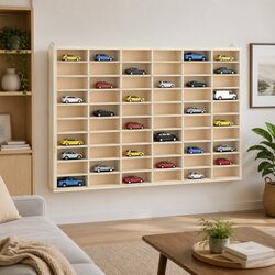 Wooden Wall-Mounted Display Case with 60 Compartments