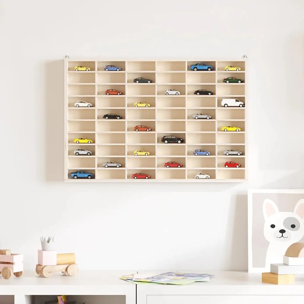 Wooden Wall Mounted Display Case Brown 60 Compartment Plywood
