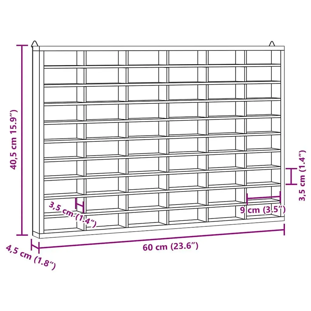 Wooden Wall Mounted Display Case Brown 60 Compartment Plywood