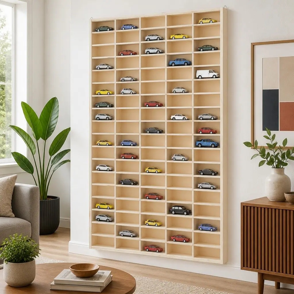 Wooden Wall Mounted Display Case Brown 90 Compartments Plywood