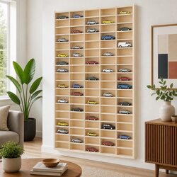 Wooden Wall-Mounted Display Case with 90 Compartments