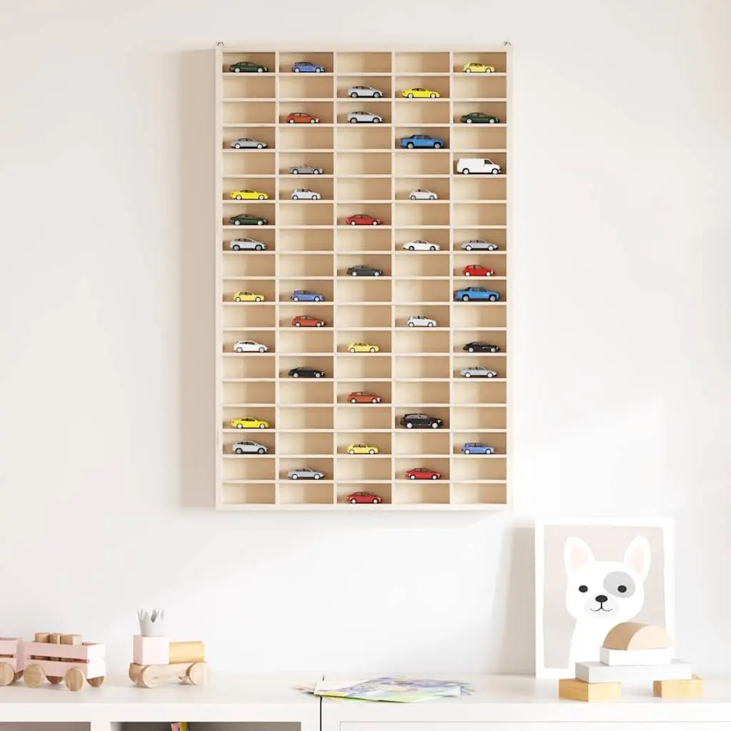 Wooden Wall Mounted Display Case Brown 90 Compartments Plywood