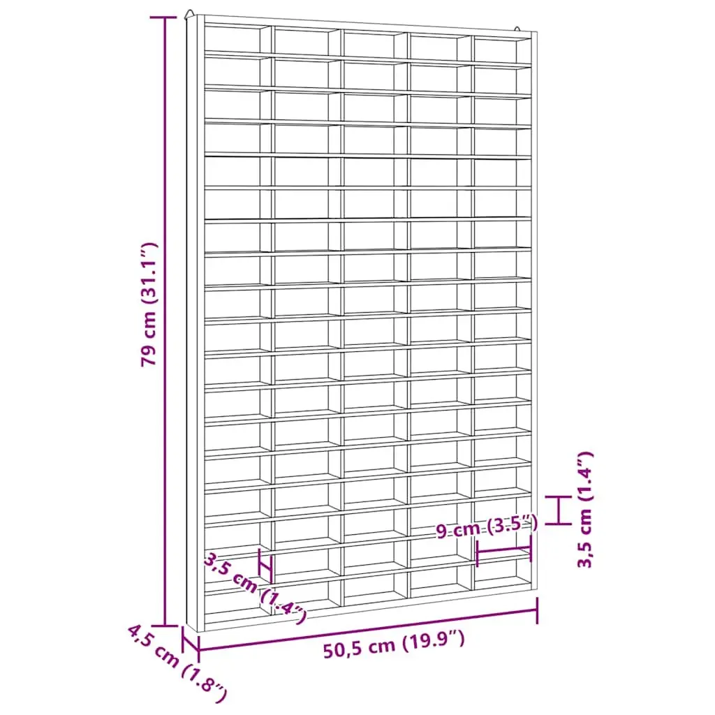 Wooden Wall Mounted Display Case Brown 90 Compartments Plywood