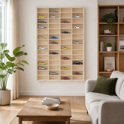 Brown Wooden Display Case with 56 Compartments