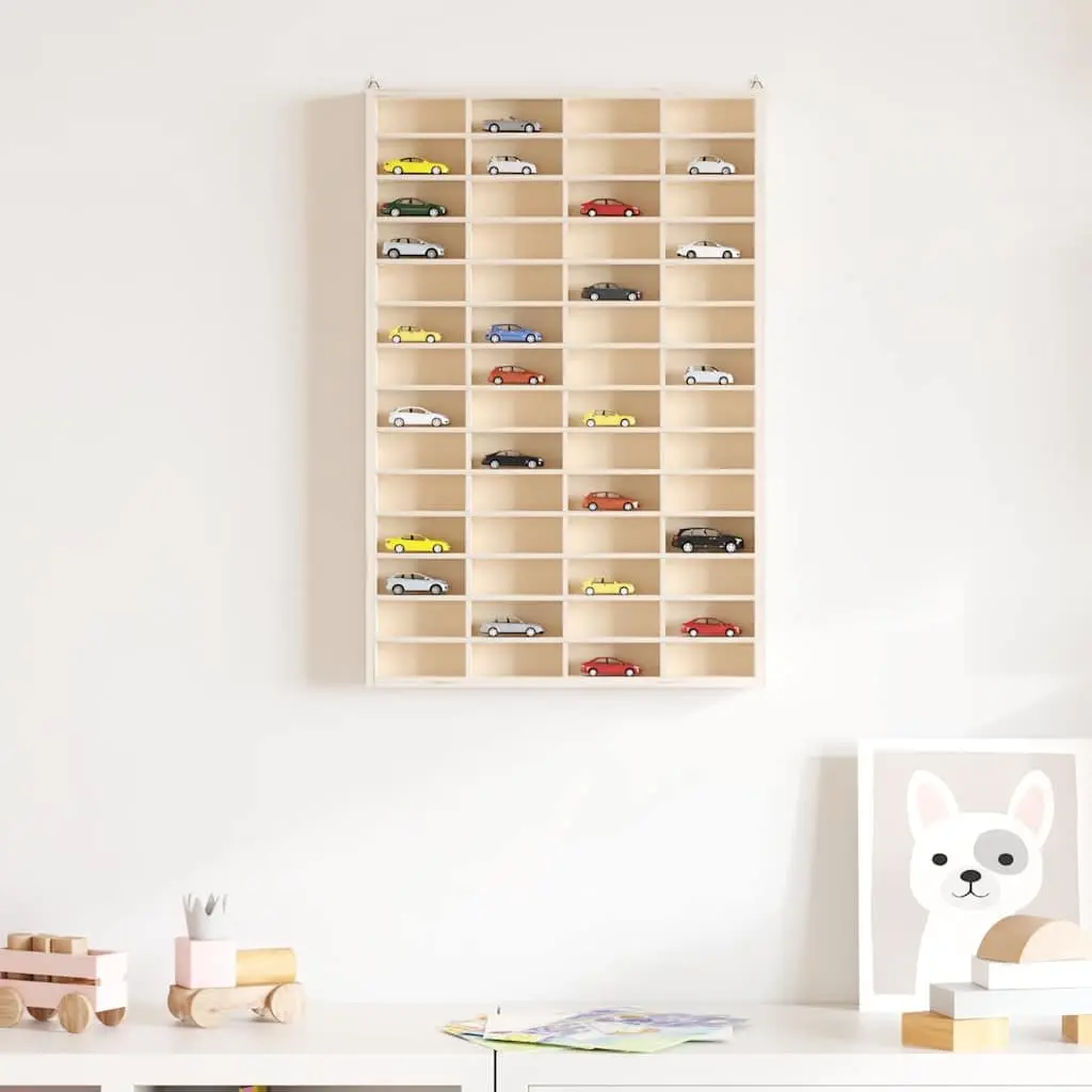 Wooden Wall Mounted Display Case Brown 56 Compartments Plywood