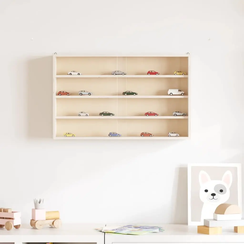Wooden Wall Mounted Display Cabinet with Doors 4 Shelves Plywood Brown