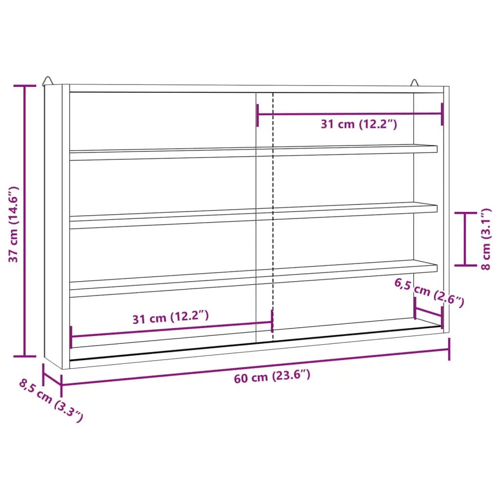 Wooden Wall Mounted Display Cabinet with Doors 4 Shelves Plywood Brown
