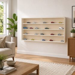 Wall-Mounted Wooden Display Case with 4 Shelves