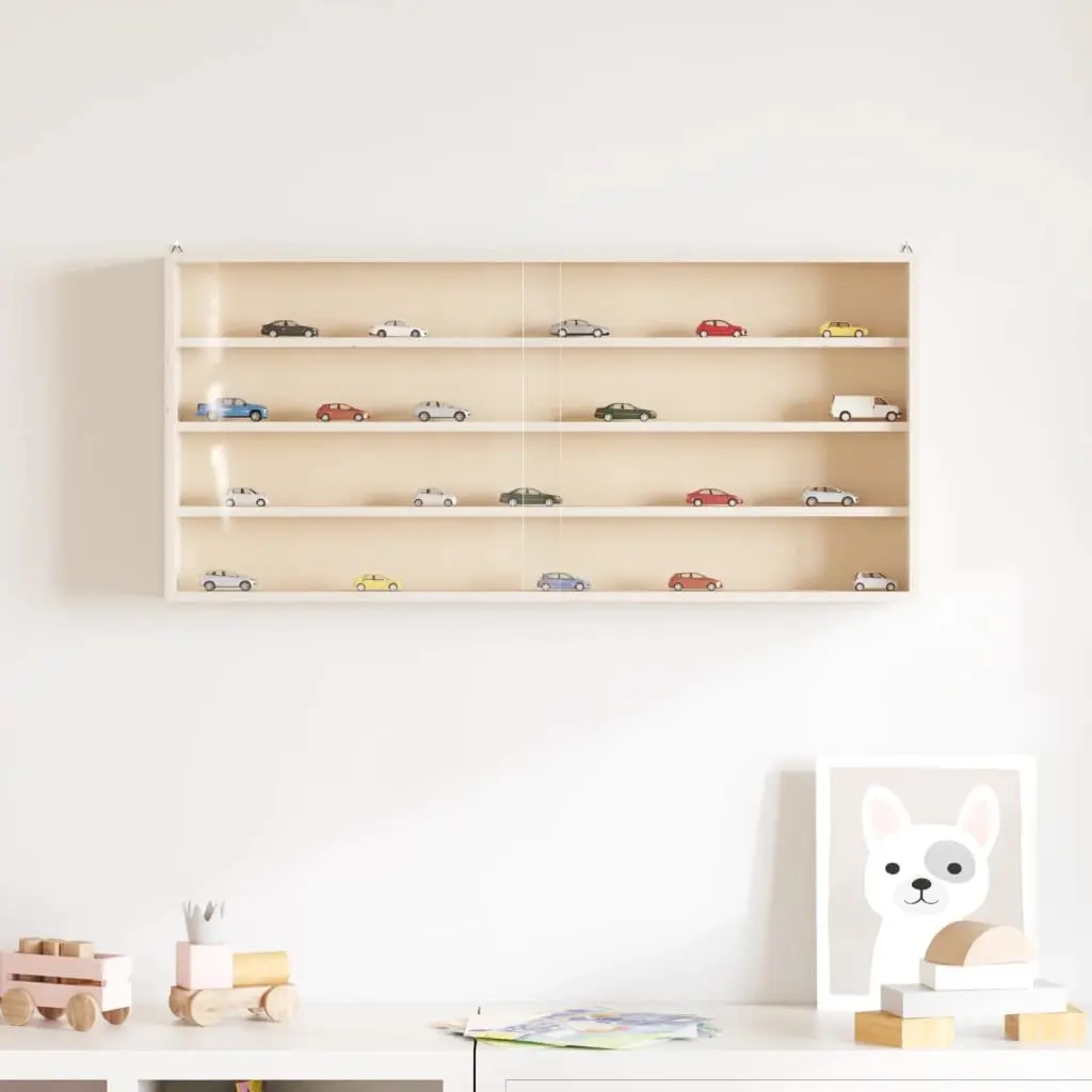 Wall-Mounted Wooden Display Case with 4 Shelves