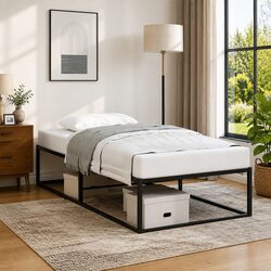 Black Metal Bed Frame with Slatted Base 92x187 cm