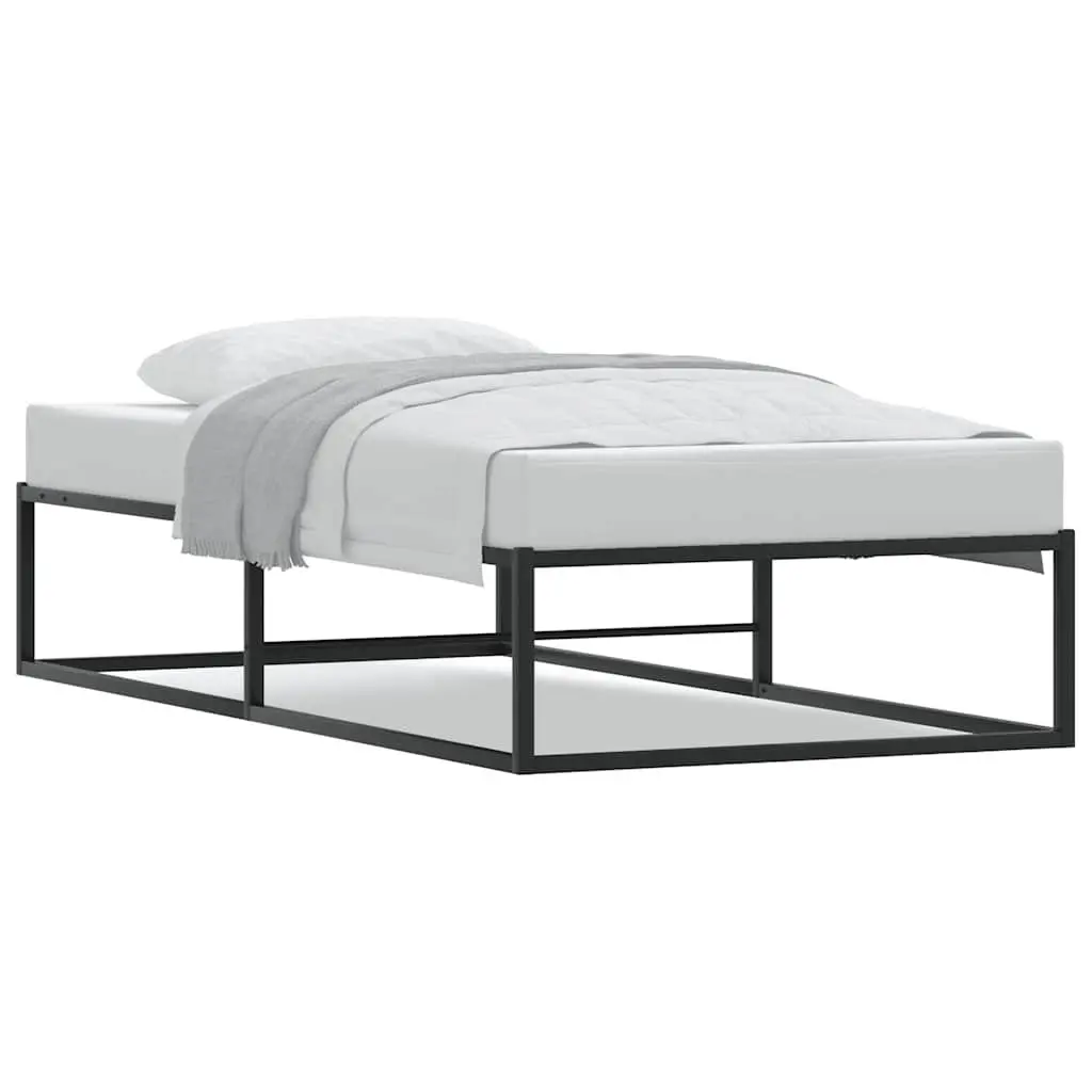 Black Metal Bed Frame with Slatted Base 92x187 cm