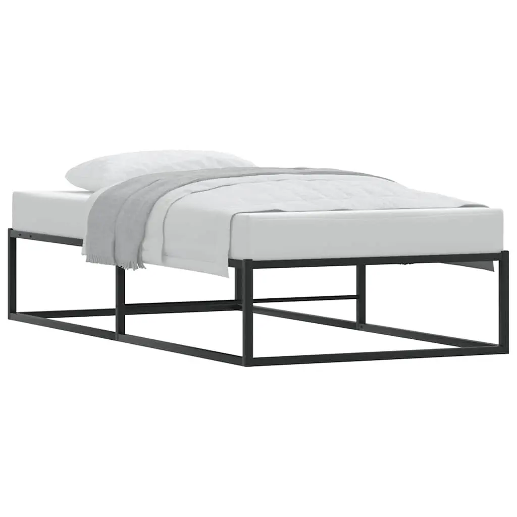 Black Metal Bed Frame with Slatted Base 92x187 cm