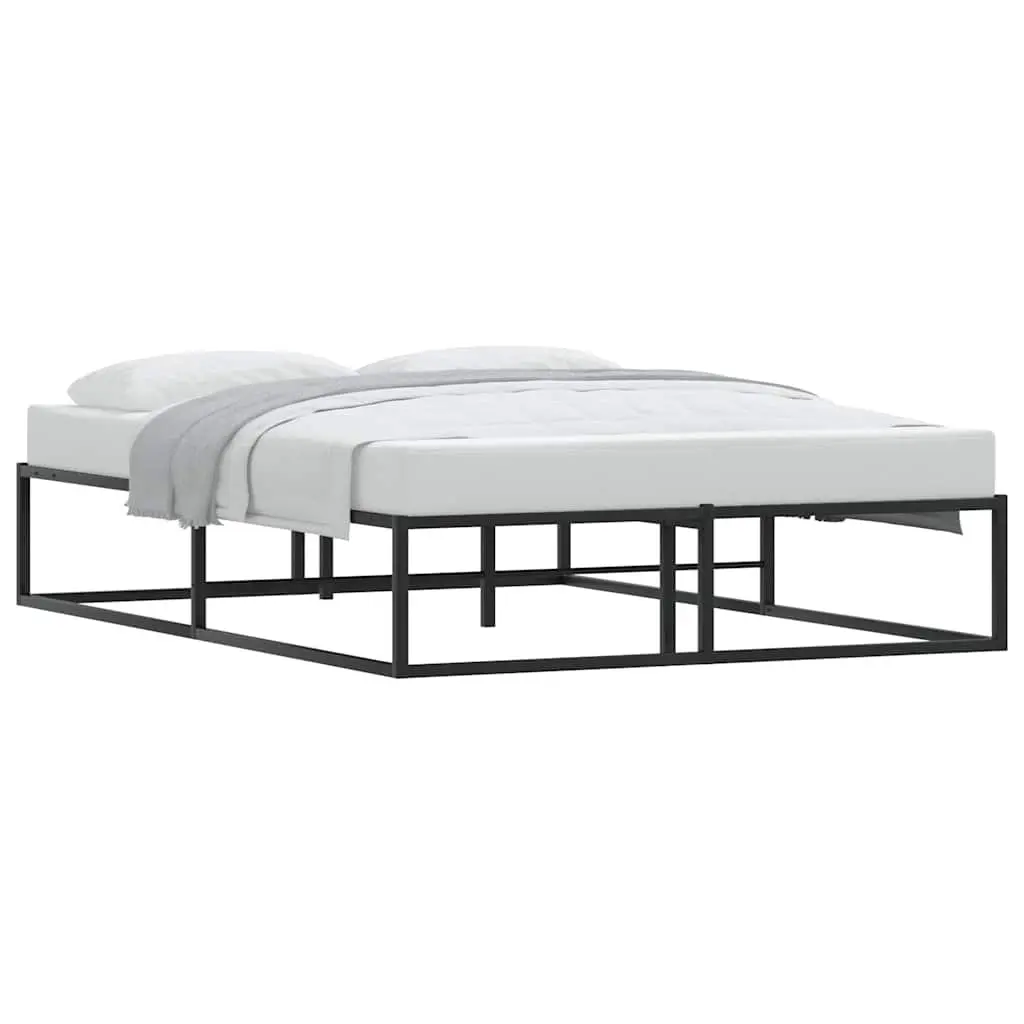 Double Metal Bed Frame Black 137x187 cm Slatted Base